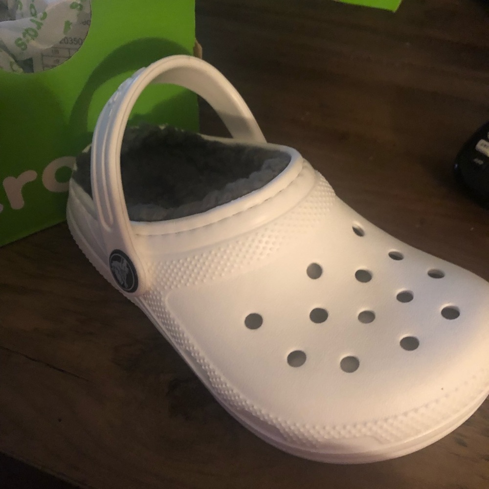 ToddlerCrocs with gray lined inside….Brand new in box